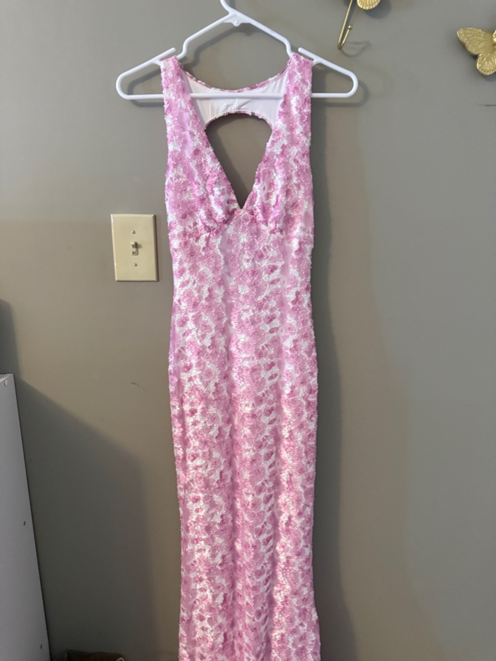 Beginning boutique farida pink lace maxi dress